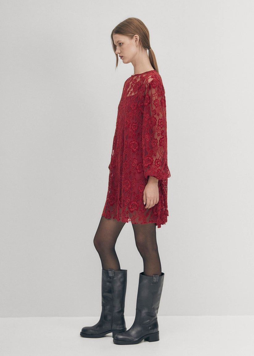 Alohas Dablon Encaje Vestido Burdeos Última moda