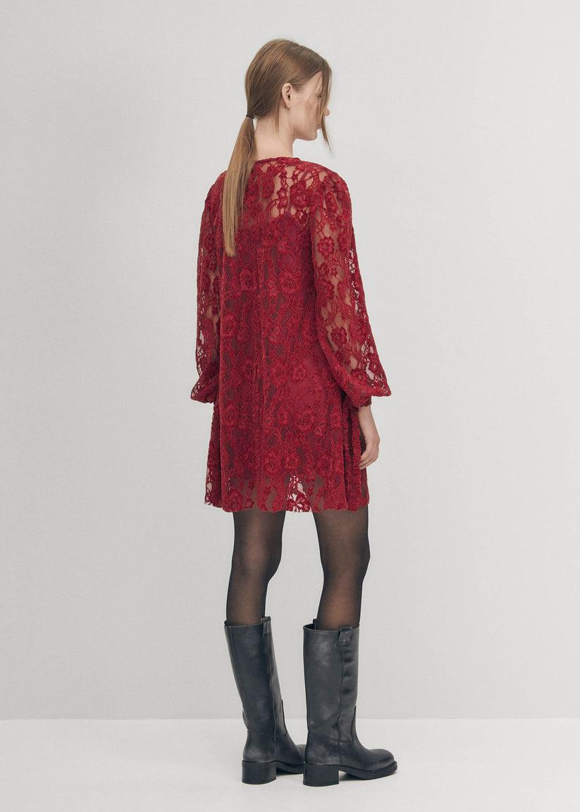 Alohas Dablon Encaje Vestido Burdeos Última moda