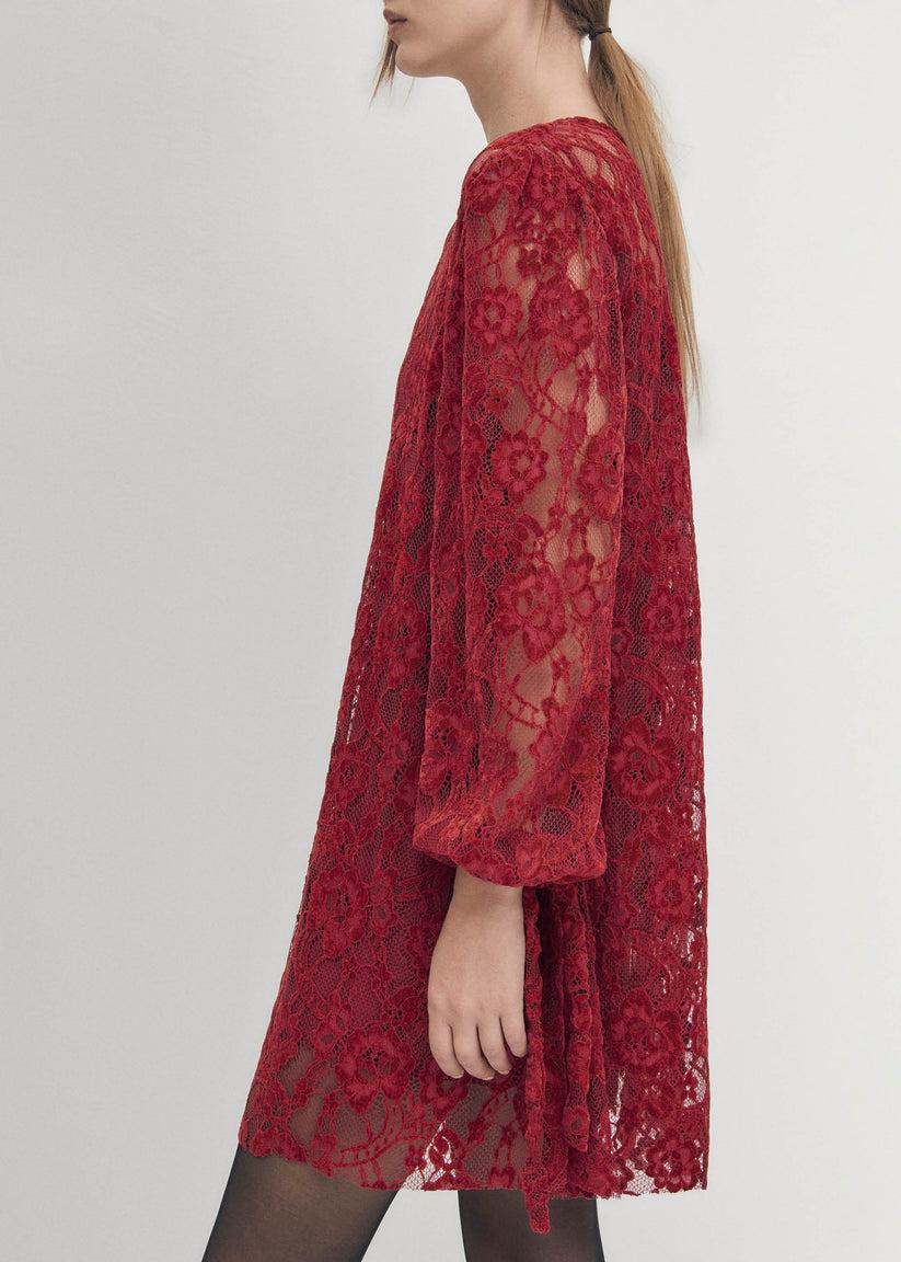 Alohas Dablon Encaje Vestido Burdeos Última moda