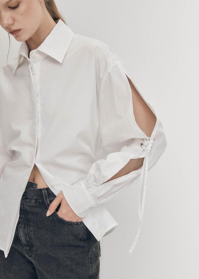 Alohas Sugar Camisa blanca de algodón con lazo en la espalda Outlet