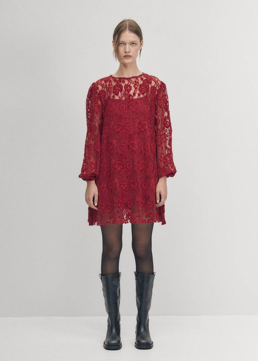 Alohas Dablon Encaje Vestido Burdeos