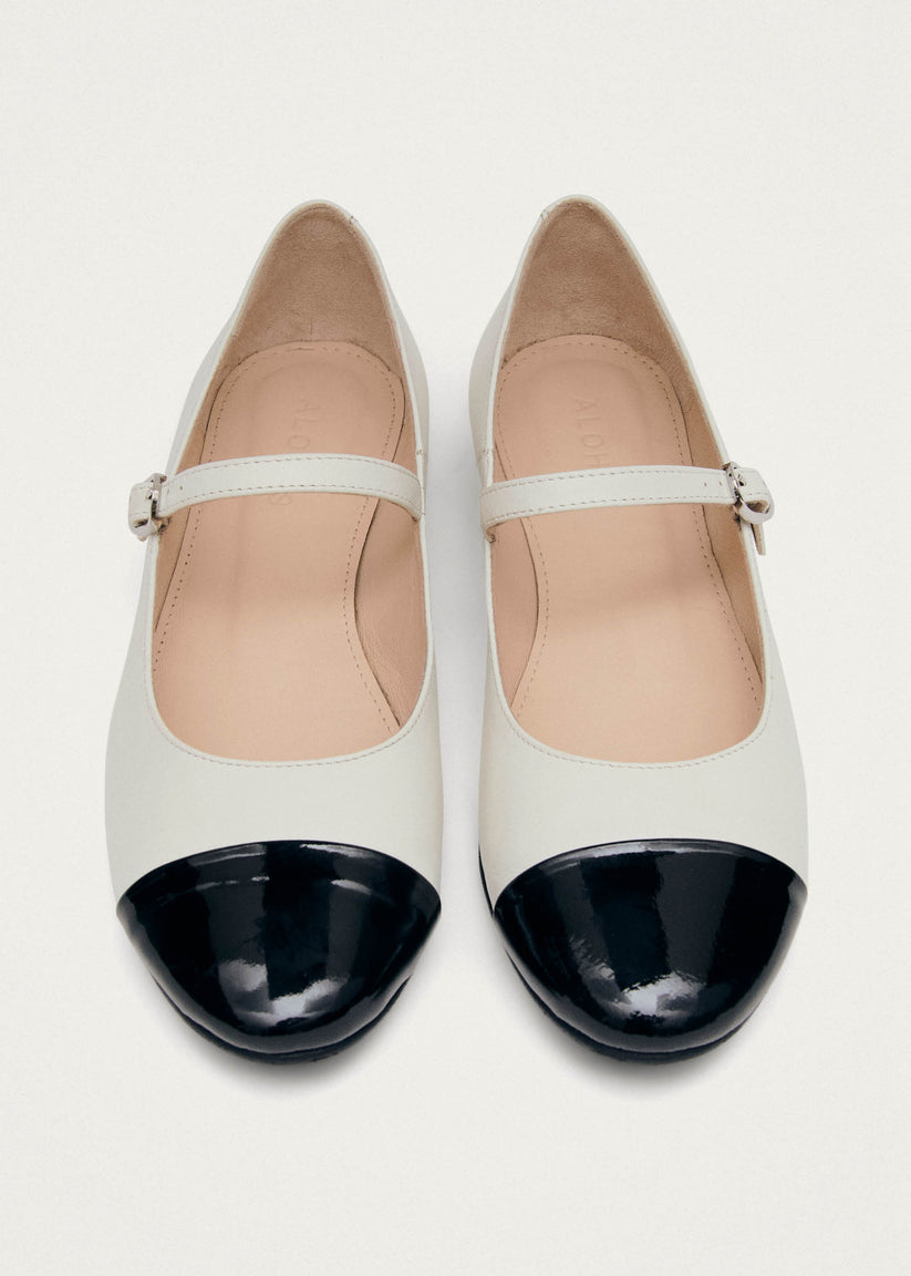 Alohas Musa Bicolor Black Cream Leather Ballet Flats Descuentos del mes