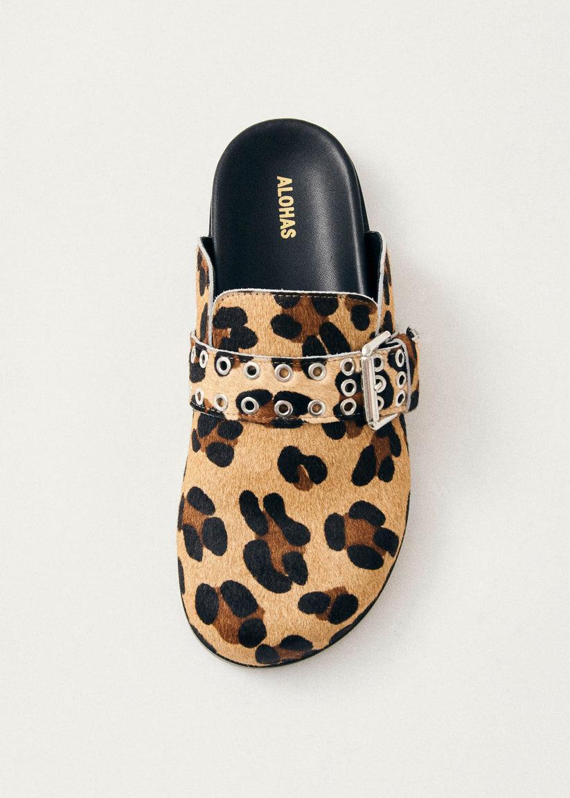 Alohas Halia Zuecos de Cuero Efecto Leopardo Oferta exclusiva