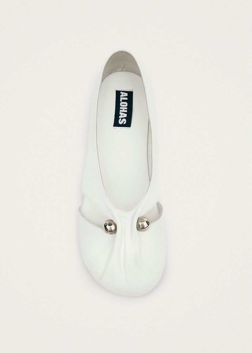 Alohas Ravena White Leather Ballet Flats Mejor oferta