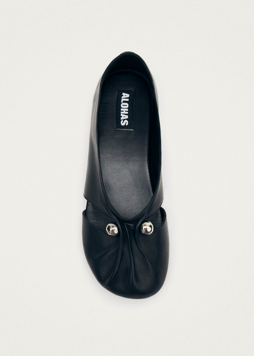 Alohas Ravena Black Leather Ballet Flats Rebajas online