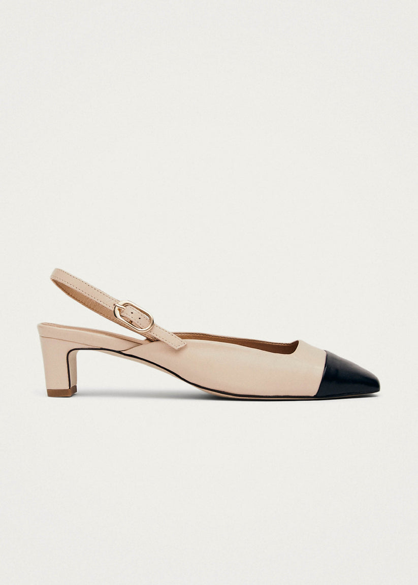 Alohas Lindy Tacones Bicolores de Cuero Negro y Color Crema