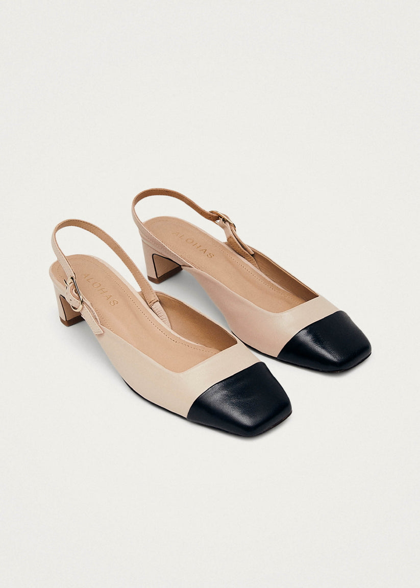 Alohas Lindy Tacones Bicolores de Cuero Negro y Color Crema Solo queda un día