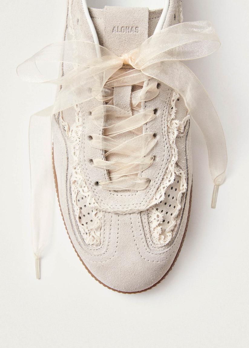 Alohas Tb.490 Zapatillas de Cuero Crema con Crochet Gran oferta