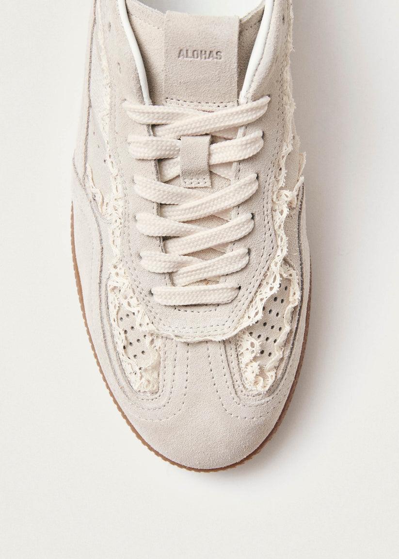 Alohas Tb.490 Zapatillas de Cuero Crema con Crochet Gran oferta