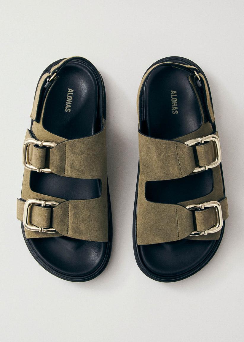 Alohas Harper Suede Khaki Leather Sandals Rebajas de fábrica