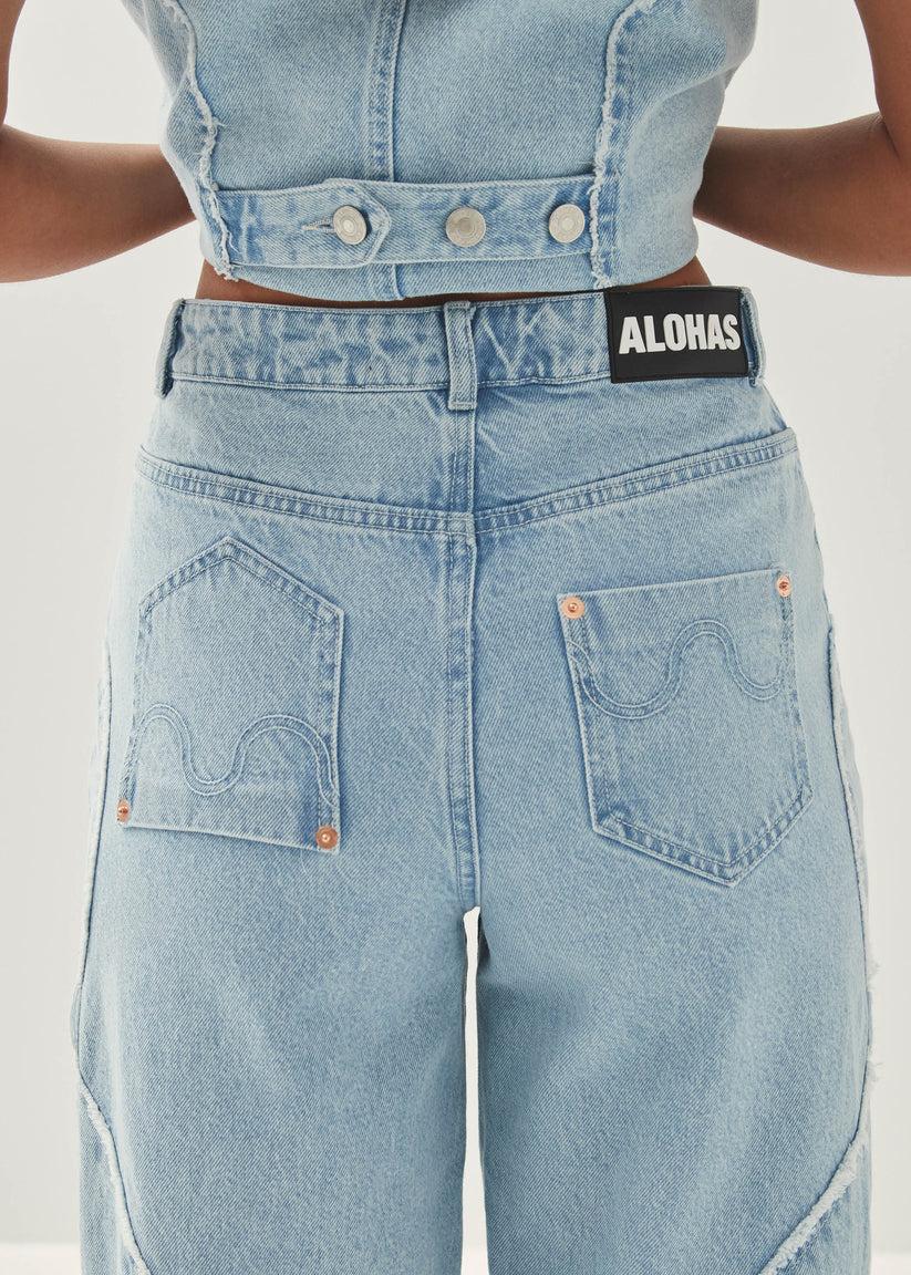 Alohas Lorenza Pantalones de Tejido Vaquero Color Azul Claro Descuento