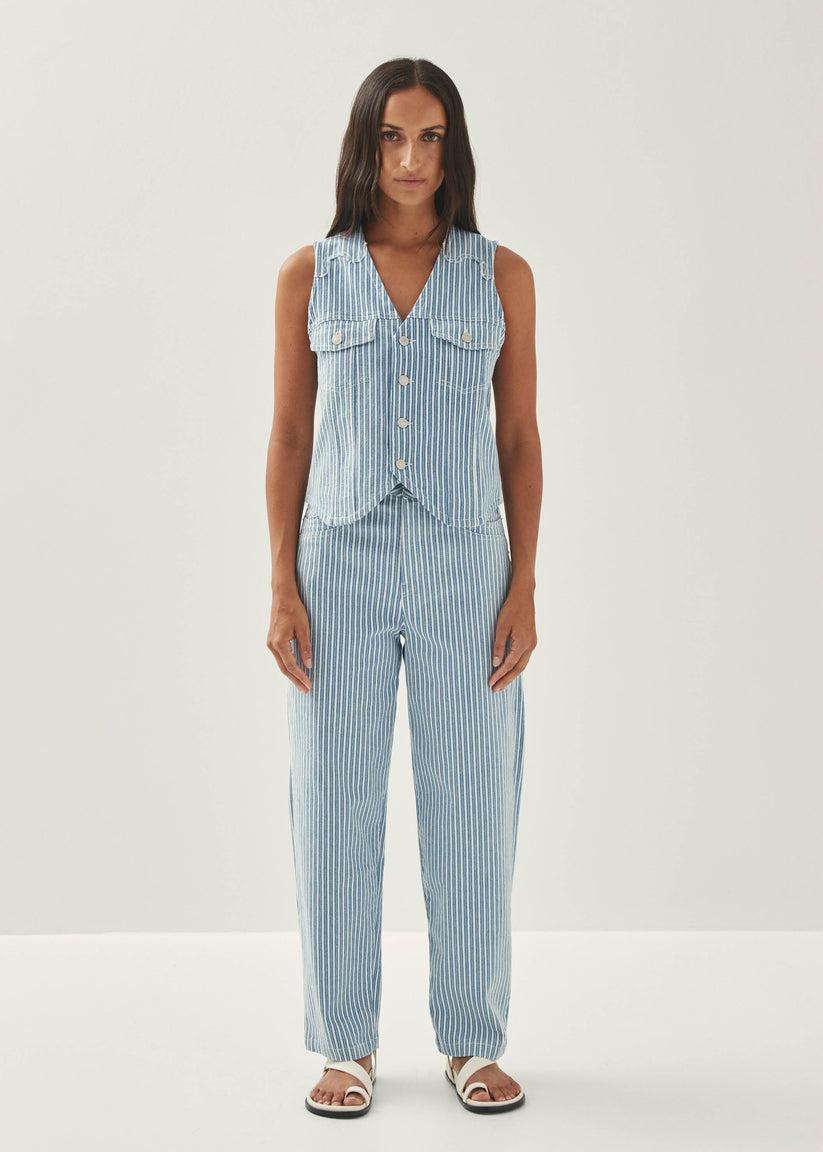 Alohas Lorenza Rayas de Denim Color Azul y Blanco