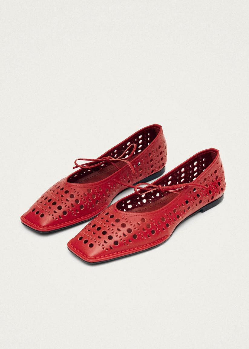 Alohas Sway Slit Bailarinas de Cuero Rojo Últimos 3 días