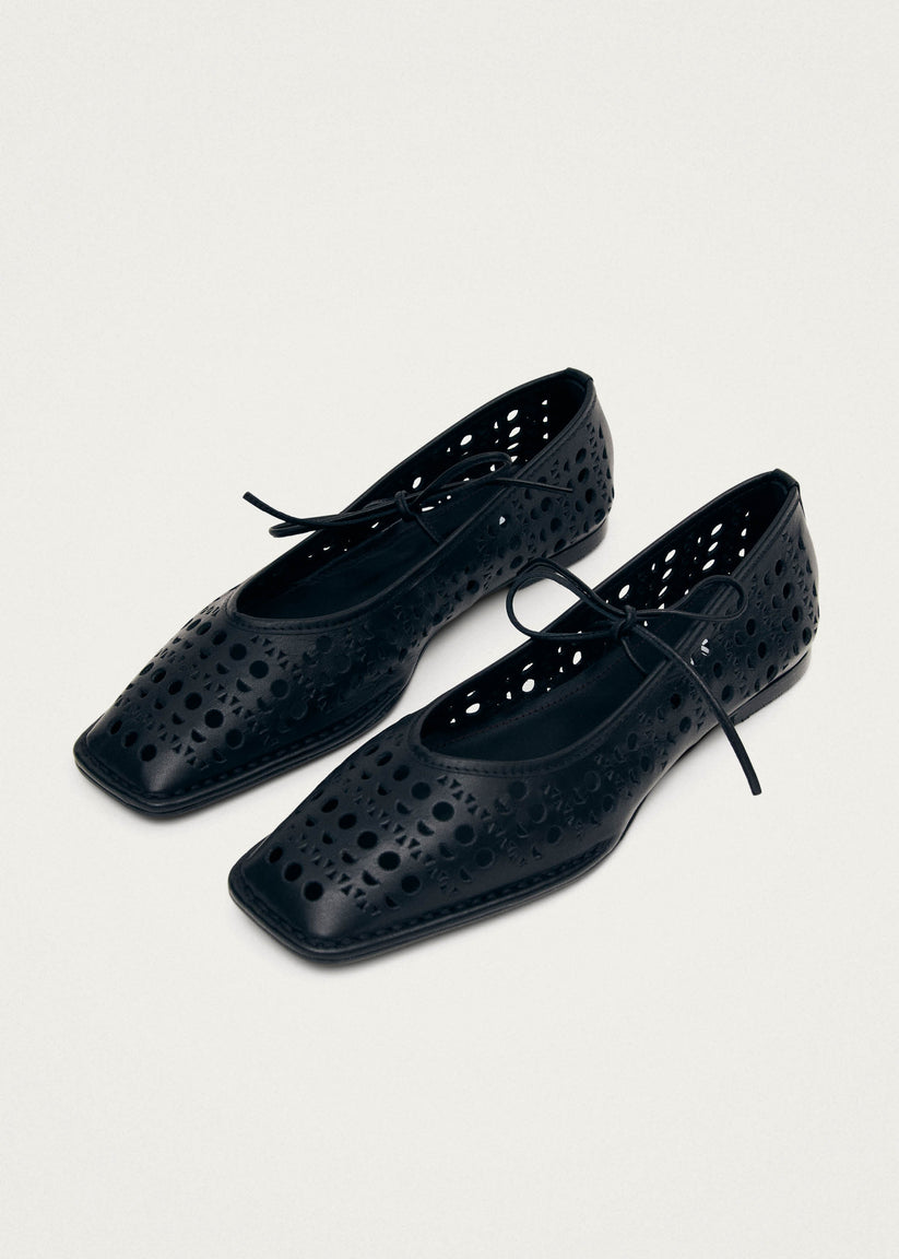 Alohas Sway Slit Bailarinas de Cuero Negro Promoción trimestral