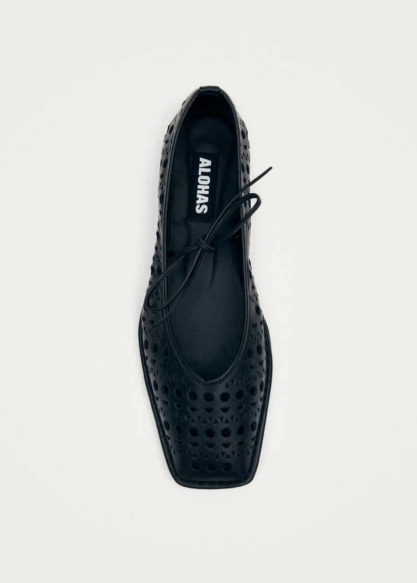 Alohas Sway Slit Bailarinas de Cuero Negro Promoción trimestral
