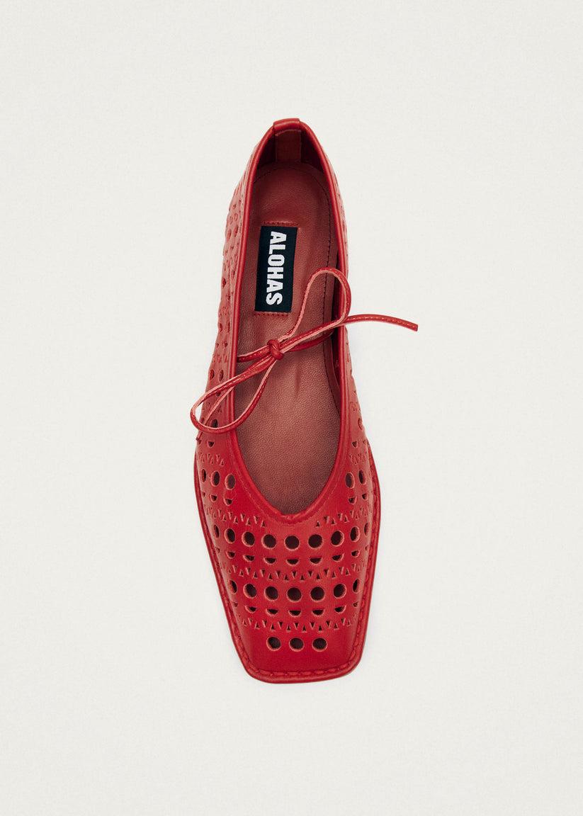 Alohas Sway Slit Bailarinas de Cuero Rojo Liquidación