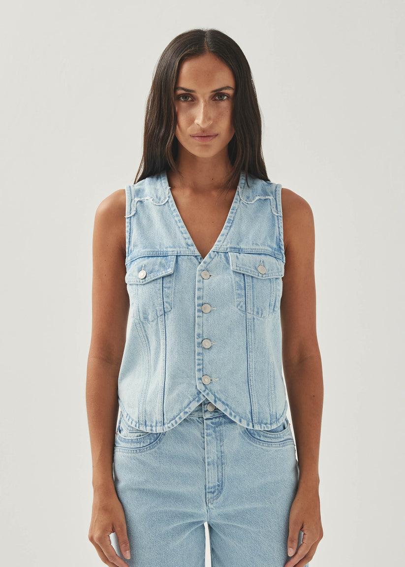 Alohas Manuela Chaleco de Mezclilla Color Azul Claro Precios de Black Friday