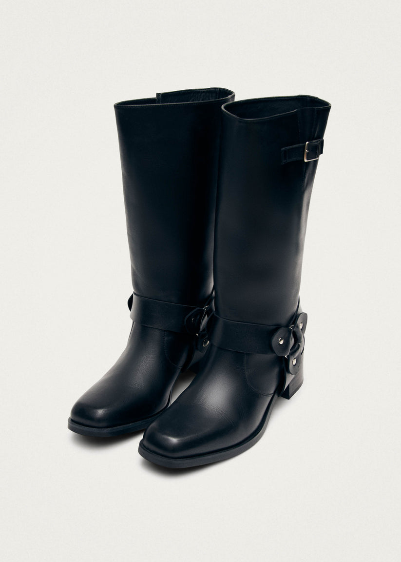 Alohas Rocky Botas moteras de cuero negro Descuento por venta flash