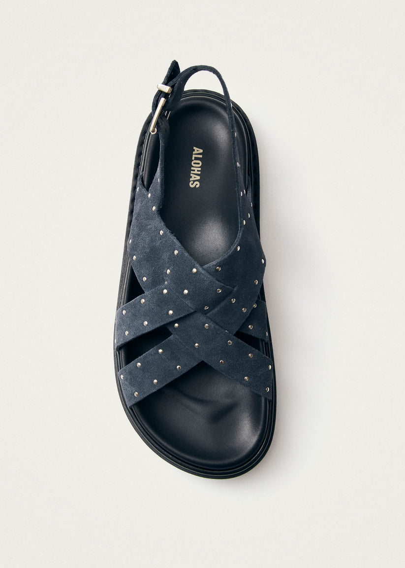 Alohas Trunca Sandalias de Cuero Ante Azul con Estrellas Envío gratis