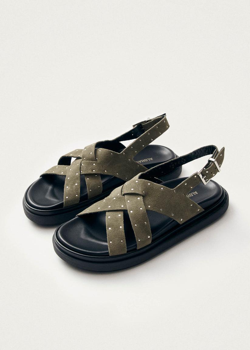Alohas Trunca Sandalias de Cuero Ante Color Caqui con Tachuelas Oferta especial