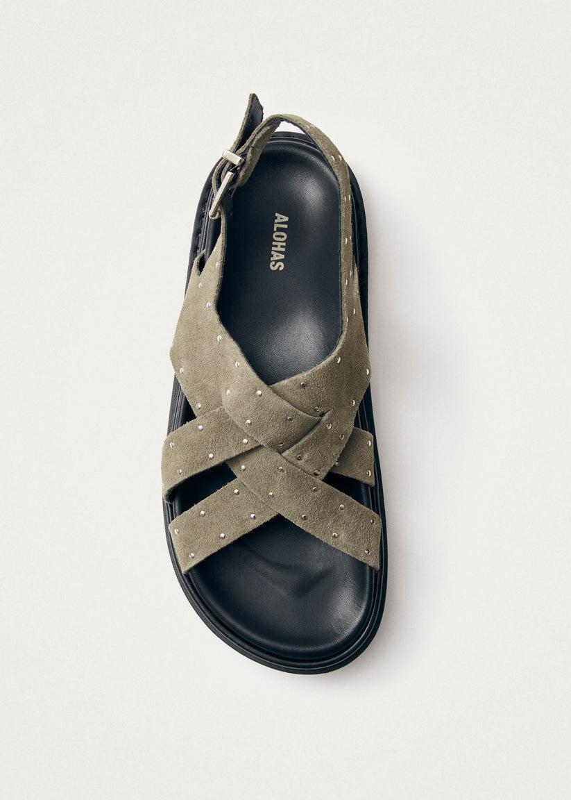 Alohas Trunca Sandalias de Cuero Ante Color Caqui con Tachuelas Oferta especial