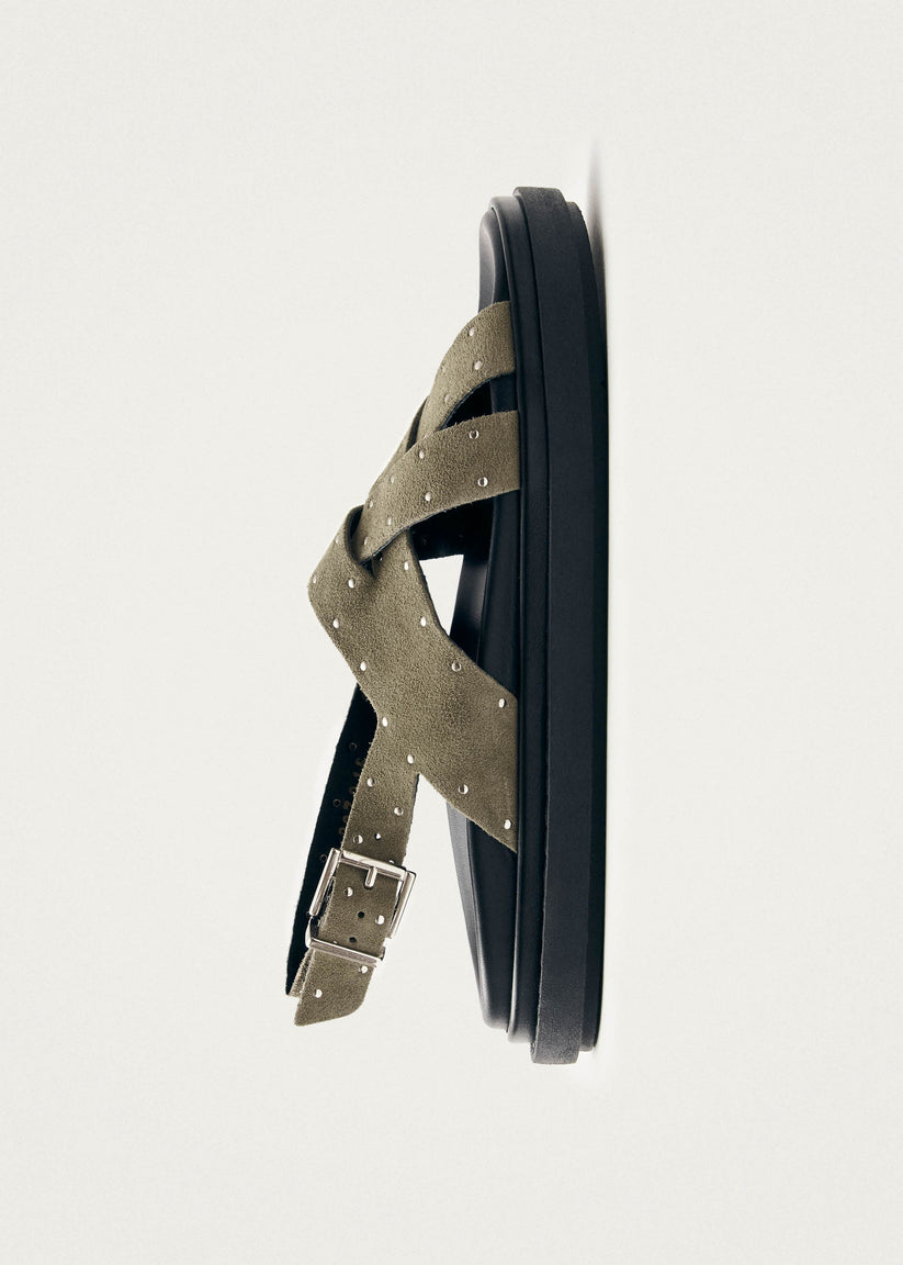 Alohas Trunca Sandalias de Cuero Ante Color Caqui con Tachuelas Oferta especial
