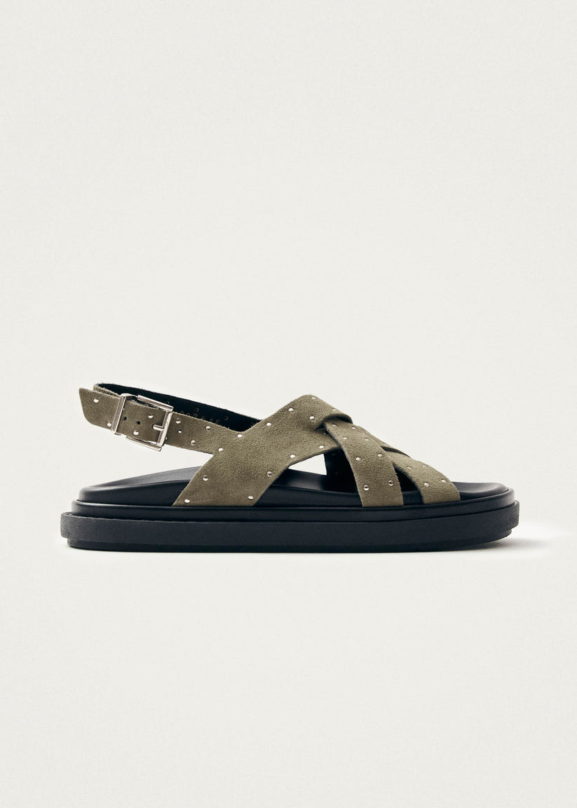 Alohas Trunca Sandalias de Cuero Ante Color Caqui con Tachuelas