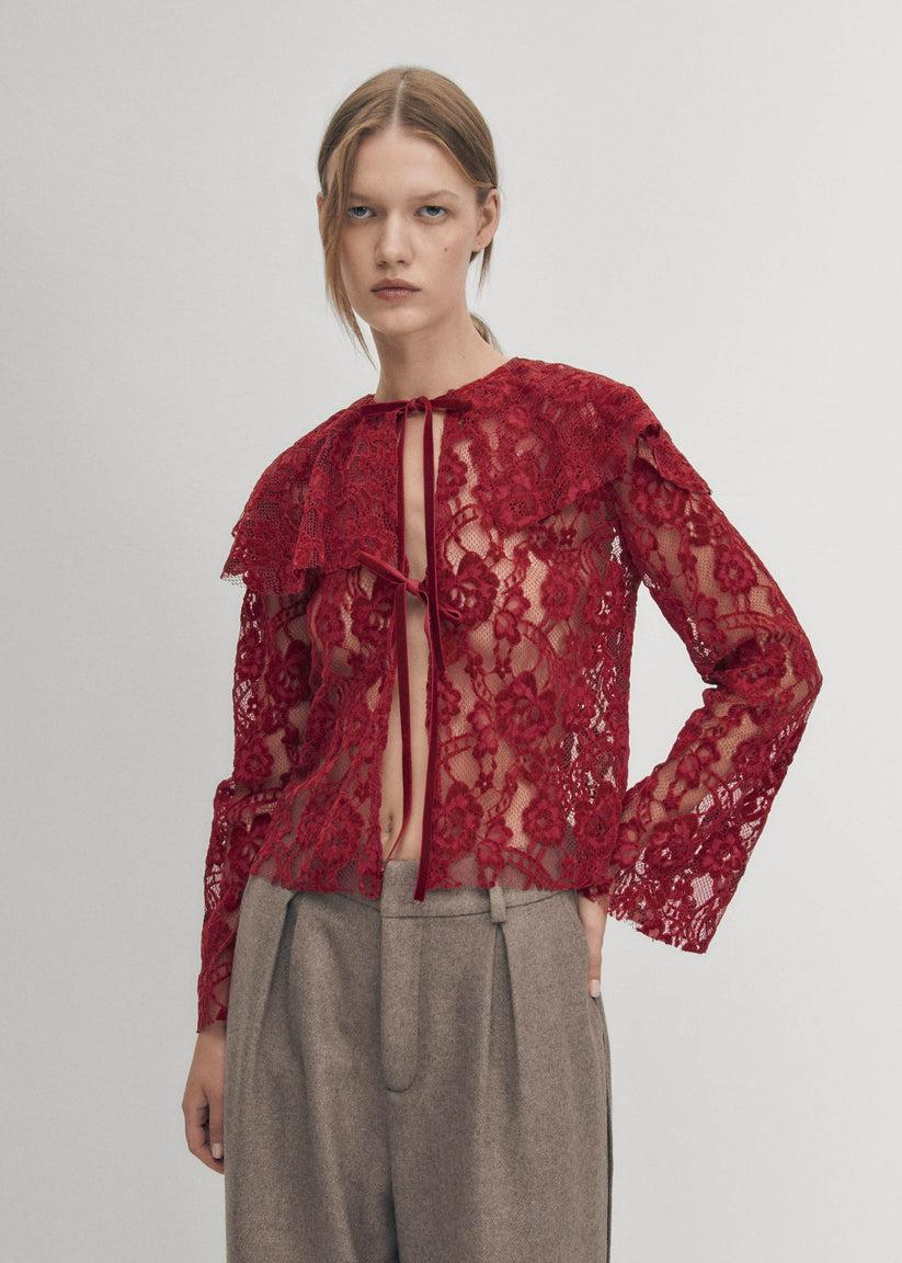 Alohas Blusa de Encaje Tolpa en Color Vino
