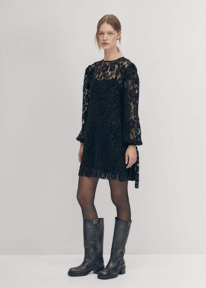 Alohas Dablon de Encaje Vestido Negro