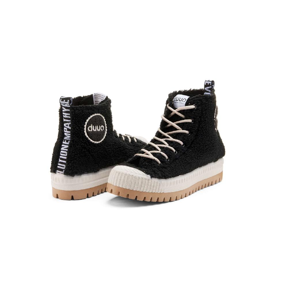 Duuo Zapatillas negras con plataforma y borreguito mujer