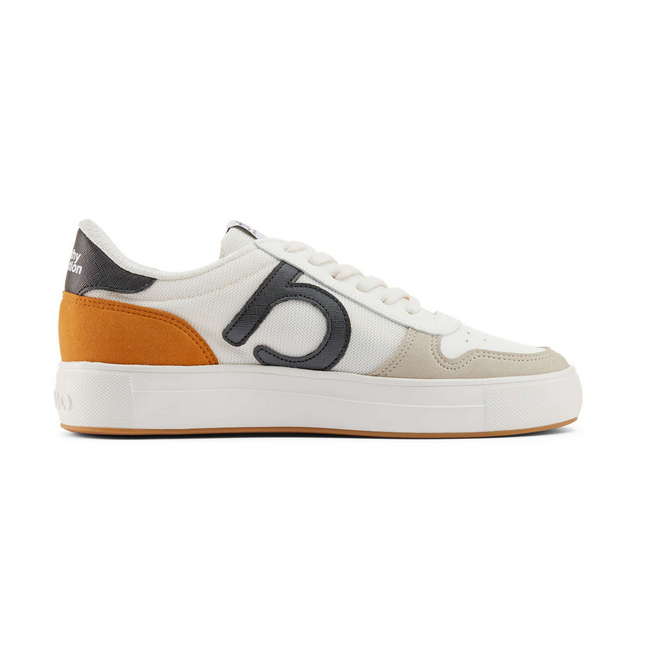 Duuo Zapatillas blancas casual con detalles negro y mostaza
