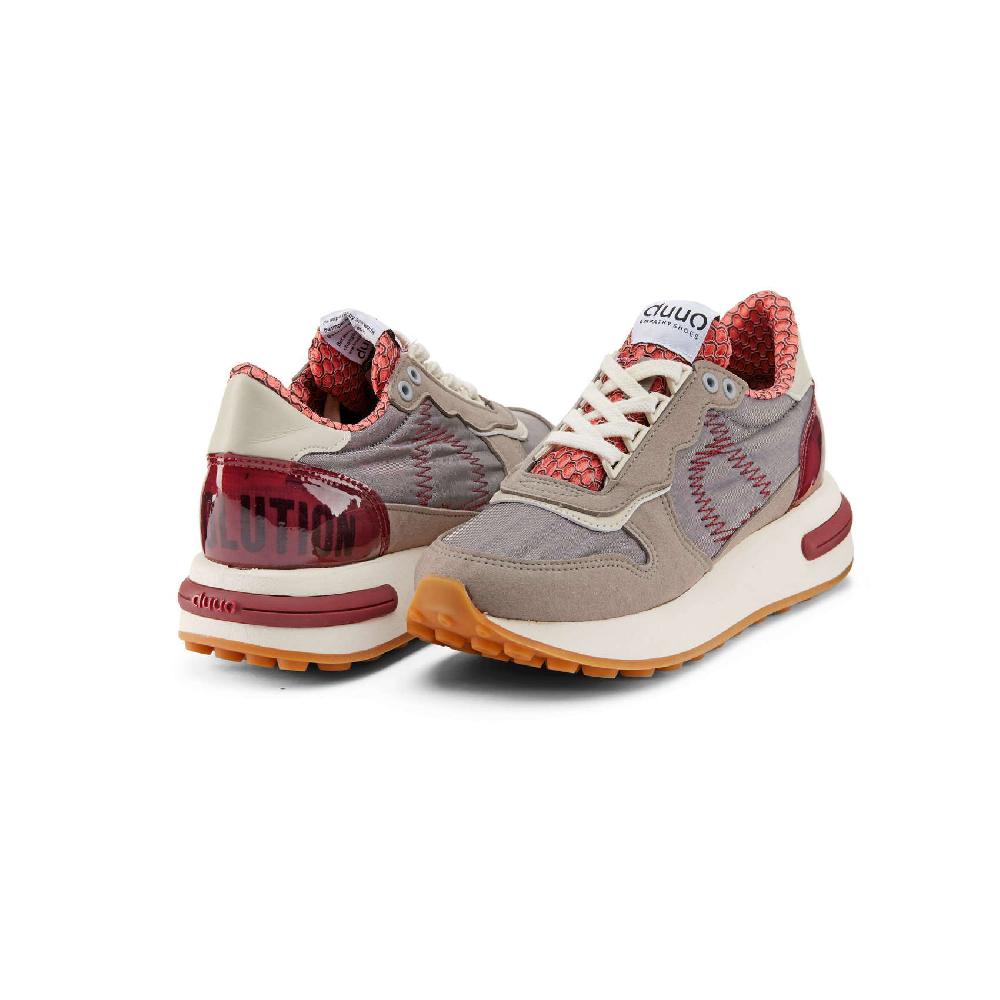 Duuo Zapatillas grises retro con cuña y detalles rojos mujer
