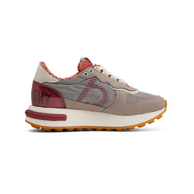 Duuo Zapatillas grises retro con cuña y detalles rojos mujer Precio ultrabajo