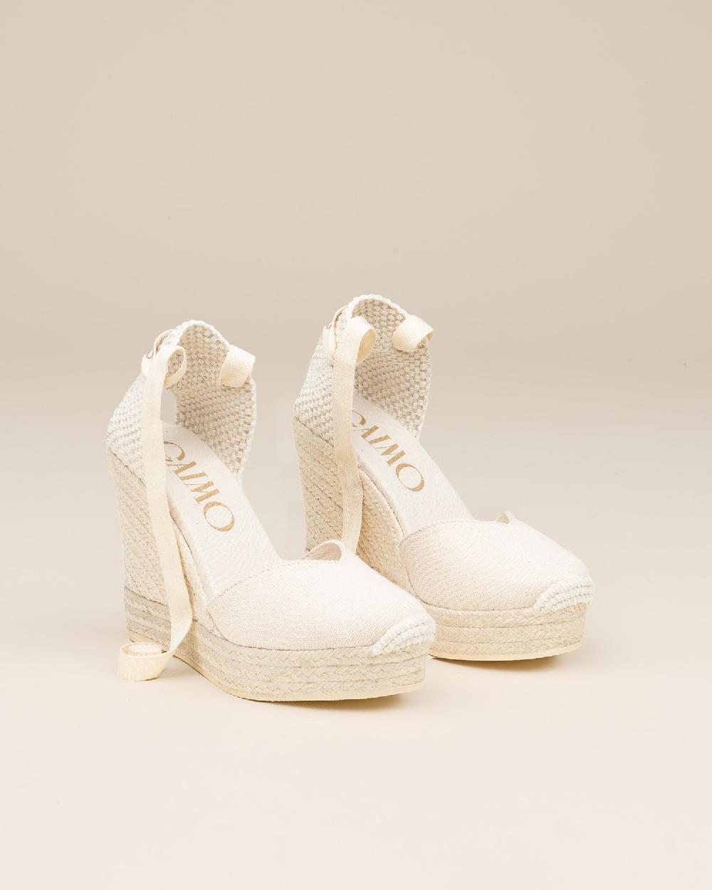 Gaimo espadrilles Tani CrudoAlpargatas de cuña alta monocolor en algodón con cintas Grandes descuentos