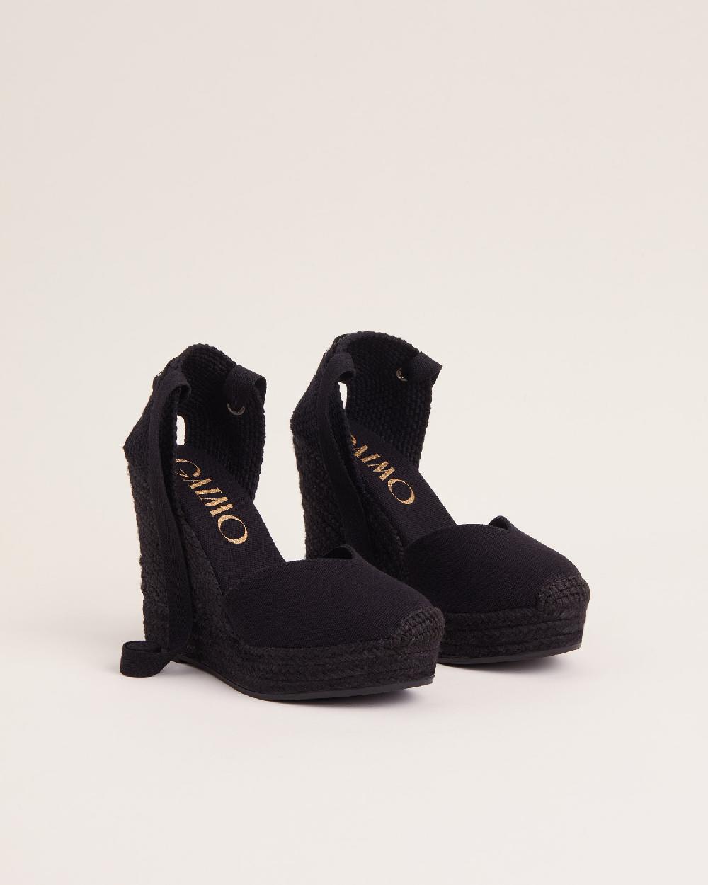 Gaimo espadrilles Tani NegroAlpargatas de cuña alta monocolor en algodón con cintas Tienda de fábrica