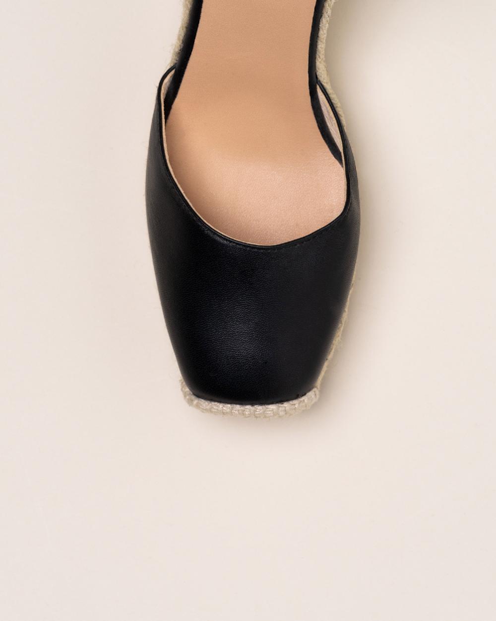 Gaimo espadrilles Gemi NegroAlpargata de cuña en piel super soft y cintas deshilachadas Ahorra y exporta