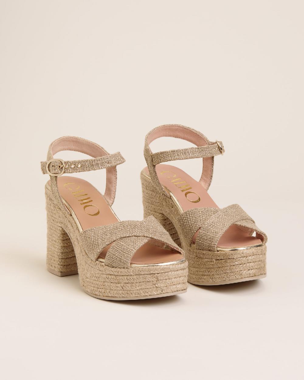 Gaimo espadrilles Natalis NaturalSandalias con tacón de yute en lino Precio ultrabajo