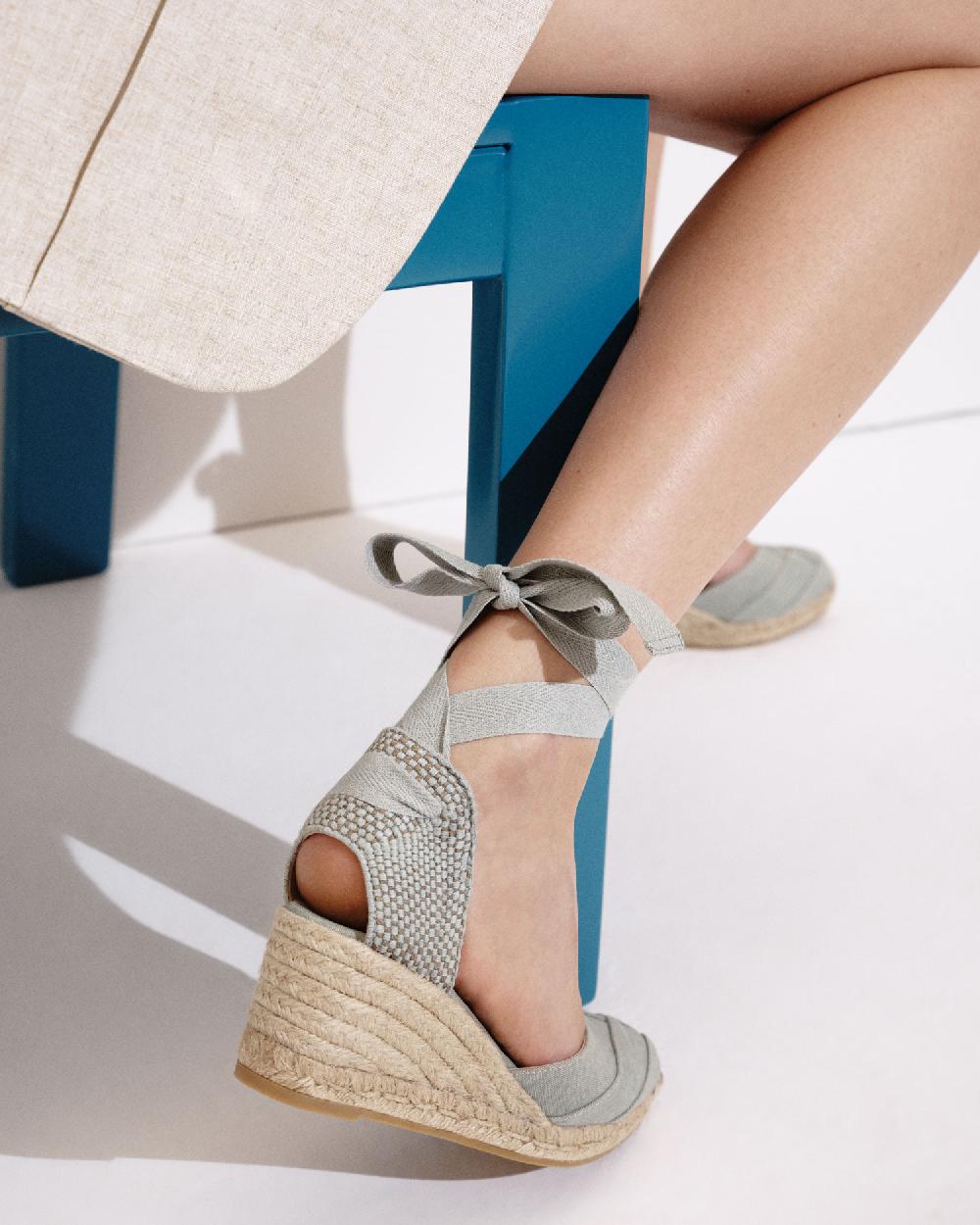 Gaimo espadrilles Tobi SalviaAlpargatas de cuña en algodón con cintas con punta cuadrada En línea
