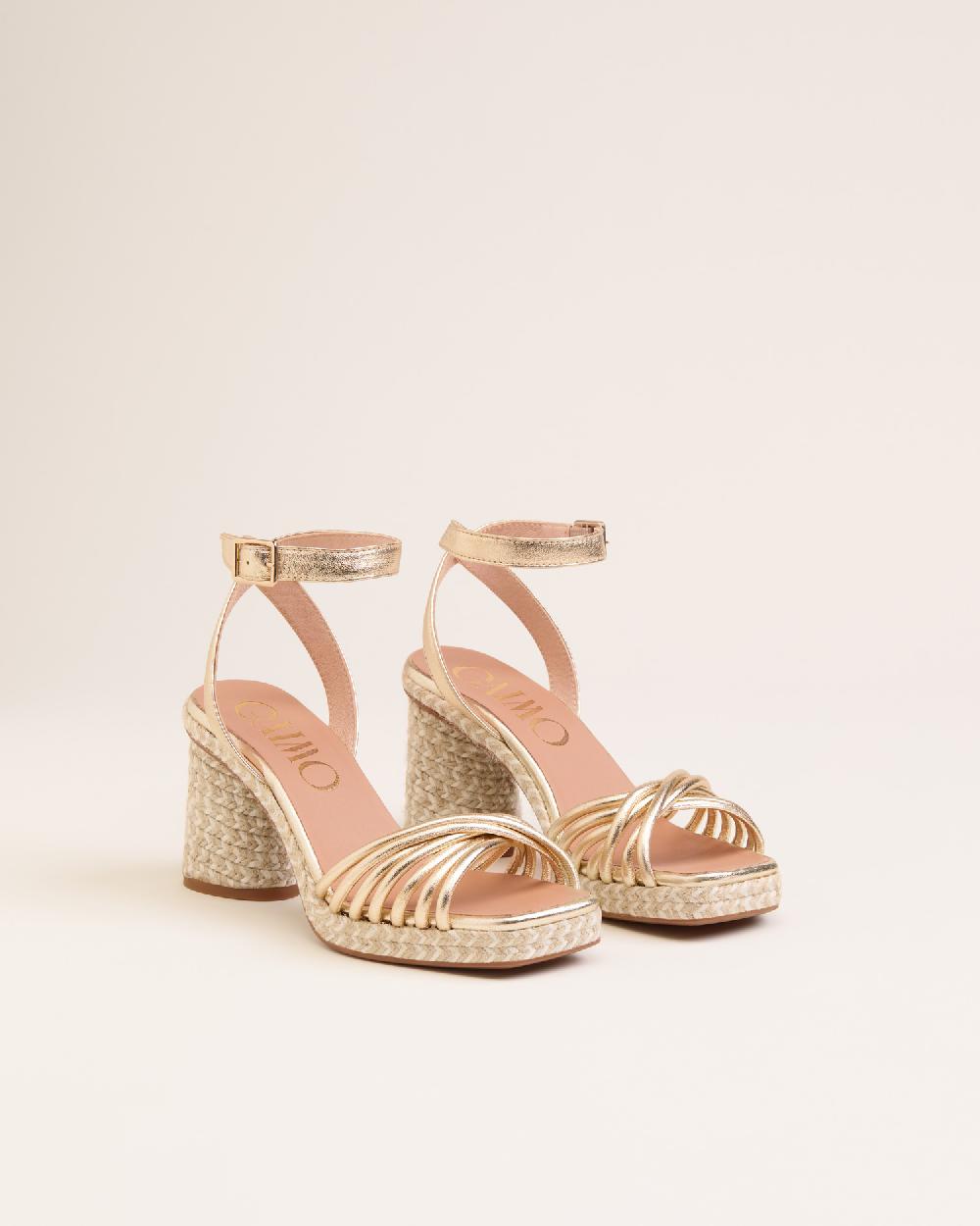 Gaimo espadrilles Fusca OroSandalias con tacón de yute en piel con detalle multitiras Ventas relámpago