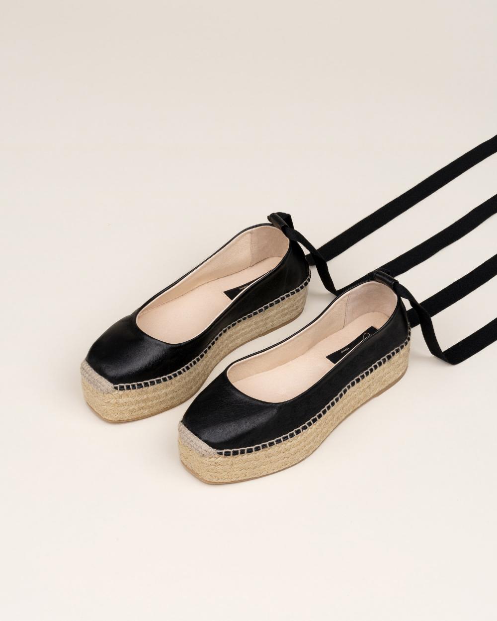 Gaimo espadrilles Mitsy NegroBailarinas con plataforma de yute en piel con cintas Envío gratis