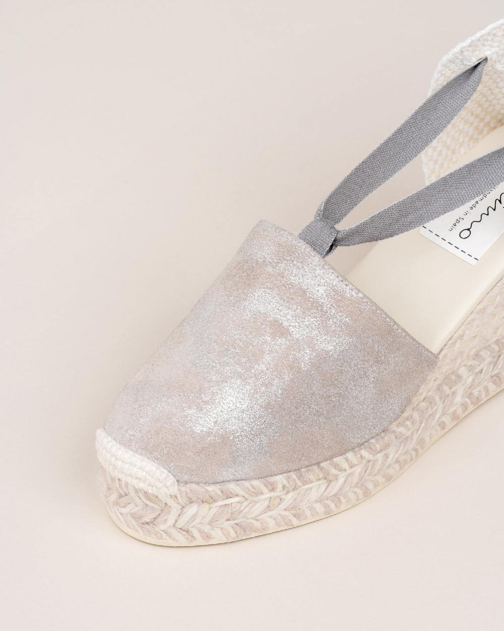 Gaimo espadrilles Valenciana SilverAlpargatas de cuña en piel metalizada con cintas Precio de fábrica