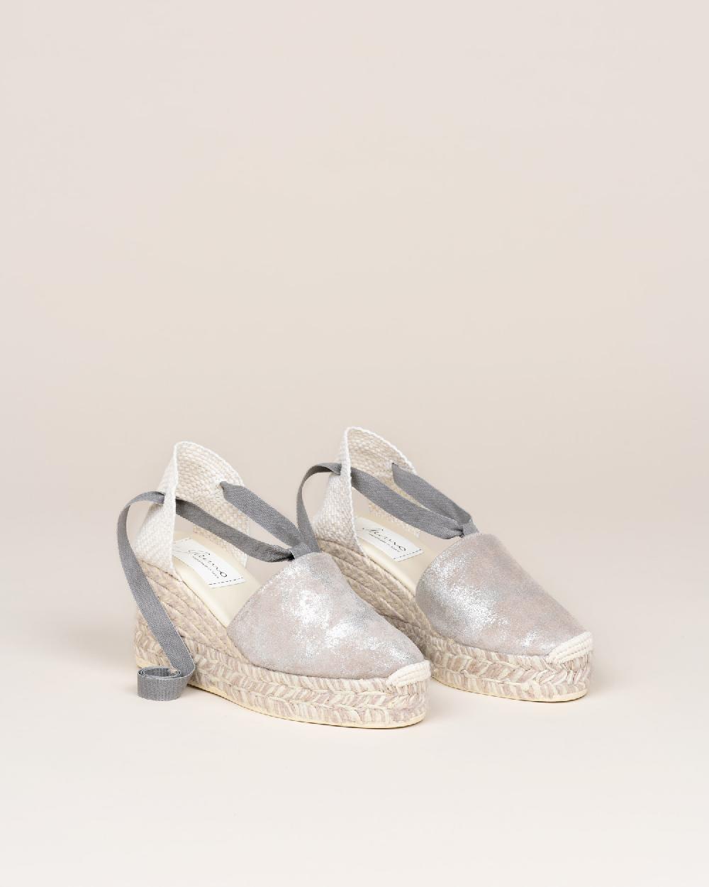 Gaimo espadrilles Valenciana SilverAlpargatas de cuña en piel metalizada con cintas Precio de fábrica