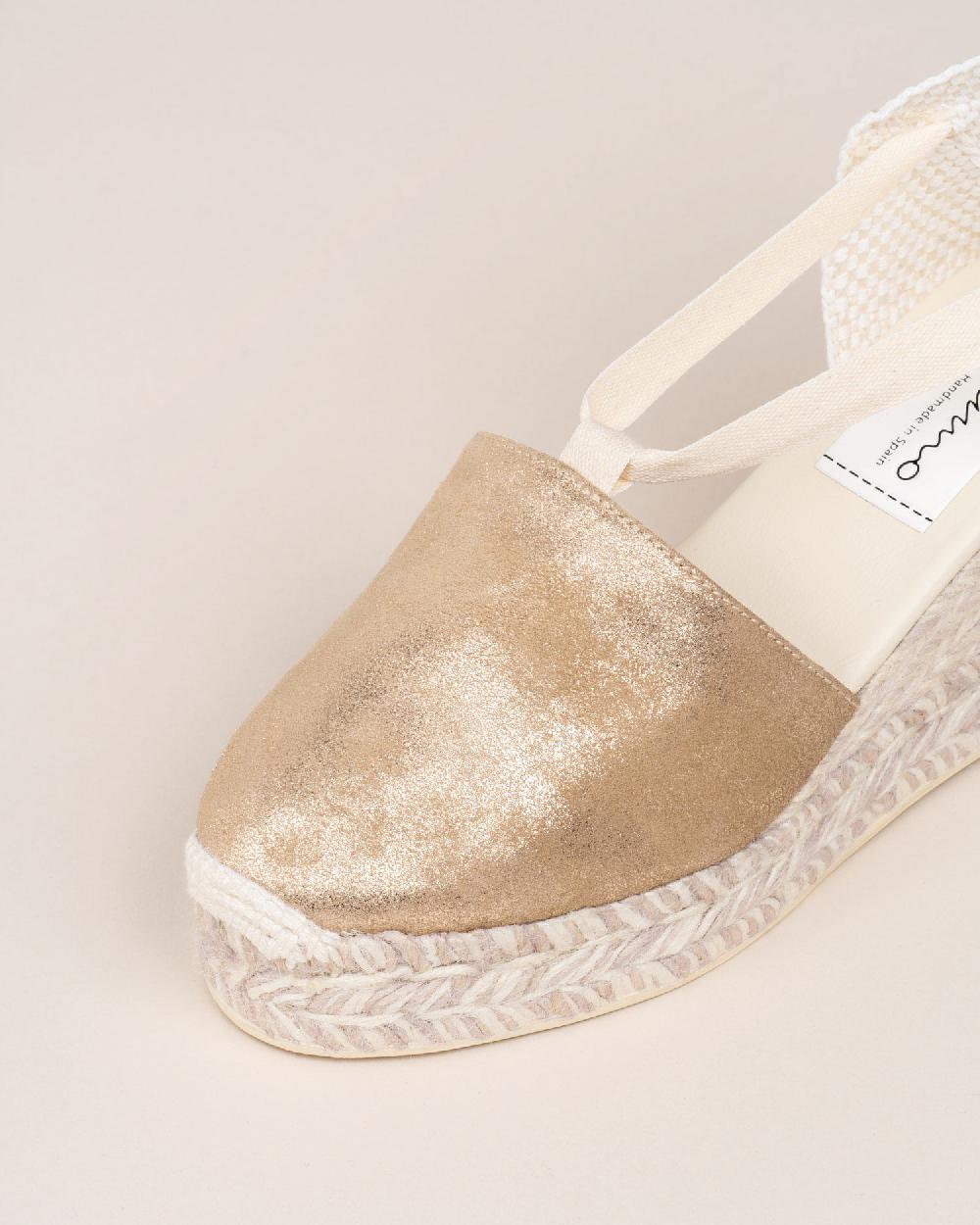 Gaimo espadrilles Valenciana EcruAlpargata de novia con cuña en piel metalizada con cintas Promoción por tiempo limitado