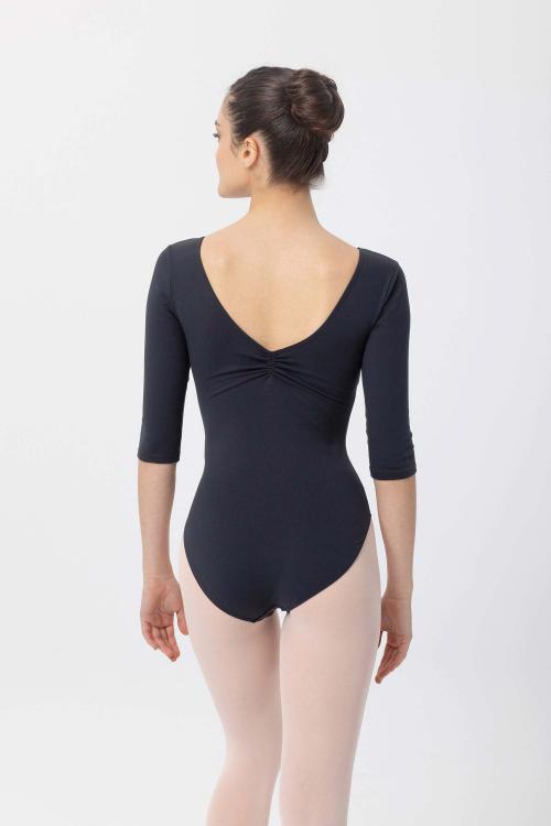 intermezzo Maillot básico negro de Supplex® con mangas 3/4 y fruncido de Intermezzo ballet Superdescuento