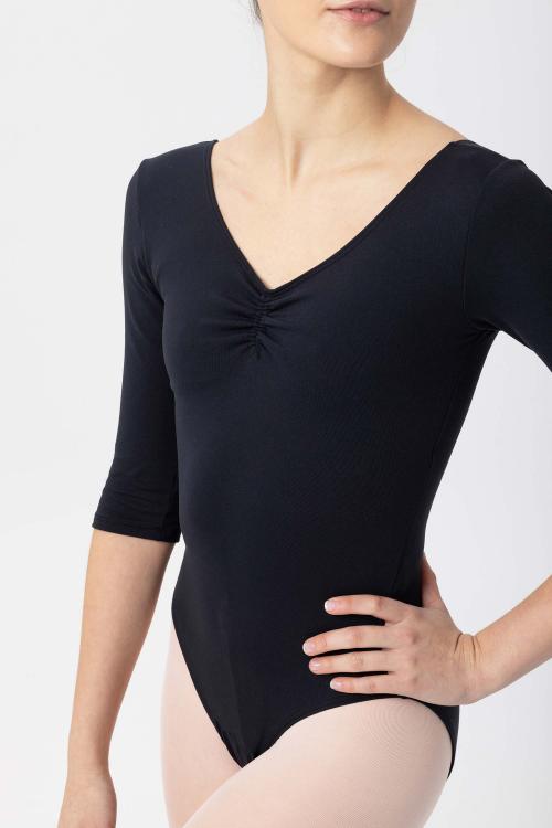intermezzo Maillot básico negro de Supplex® con mangas 3/4 y fruncido de Intermezzo ballet Superdescuento