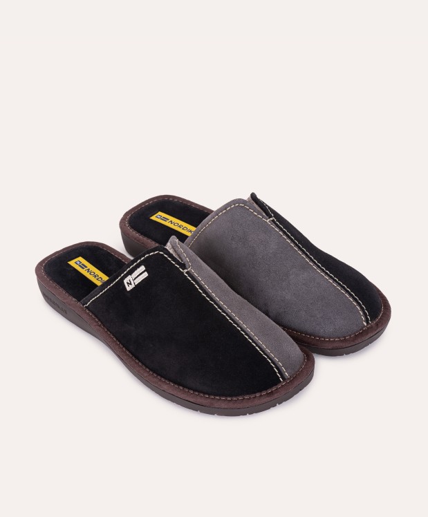 nordikas ZAPATILLAS DE CASA HOMBRE AFELPADO NEGRO GRIS Ofertas de temporada