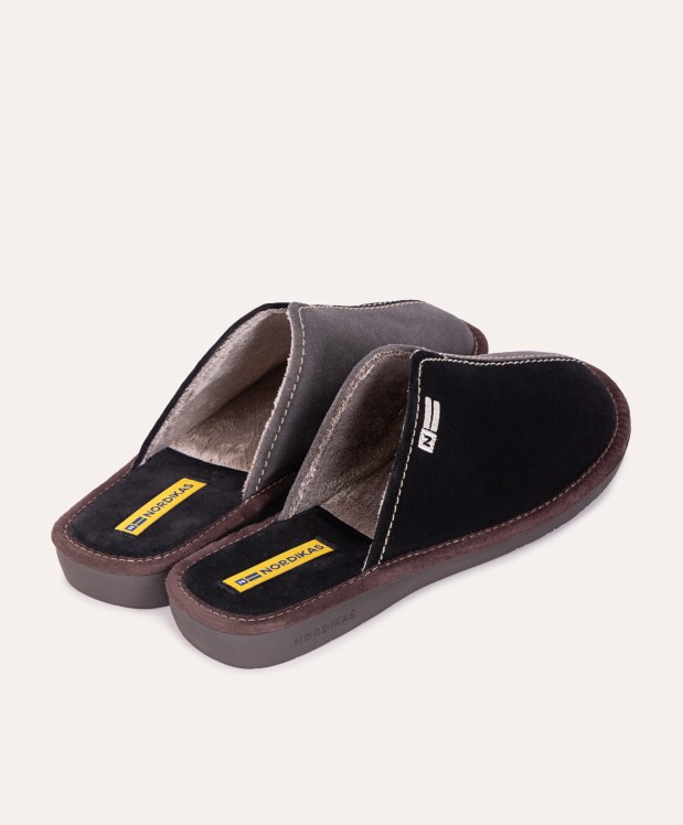 nordikas ZAPATILLAS DE CASA HOMBRE AFELPADO NEGRO GRIS Ofertas de temporada
