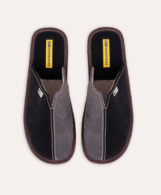 nordikas ZAPATILLAS DE CASA HOMBRE AFELPADO NEGRO GRIS Ofertas de temporada