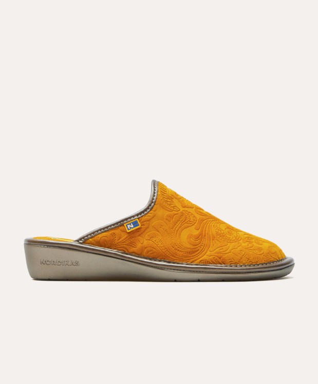 nordikas ZAPATILLAS DE CASA MUJER PIEL DAMASCO MOSTAZA Ofertas especiales