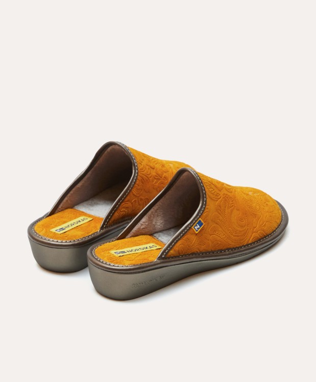 nordikas ZAPATILLAS DE CASA MUJER PIEL DAMASCO MOSTAZA Ofertas especiales